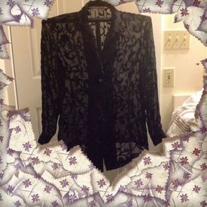 Vintage - 80’s Sheer, Black hints of purple "BEAUTIFUL" Blouse